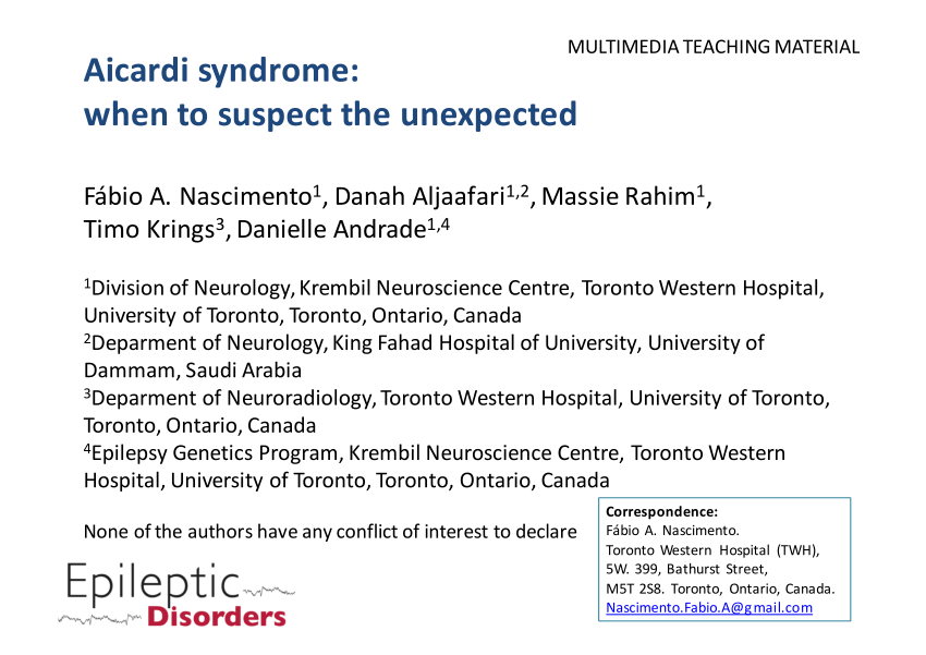 (PDF) Aicardi syndrome: when to suspect the unexpected