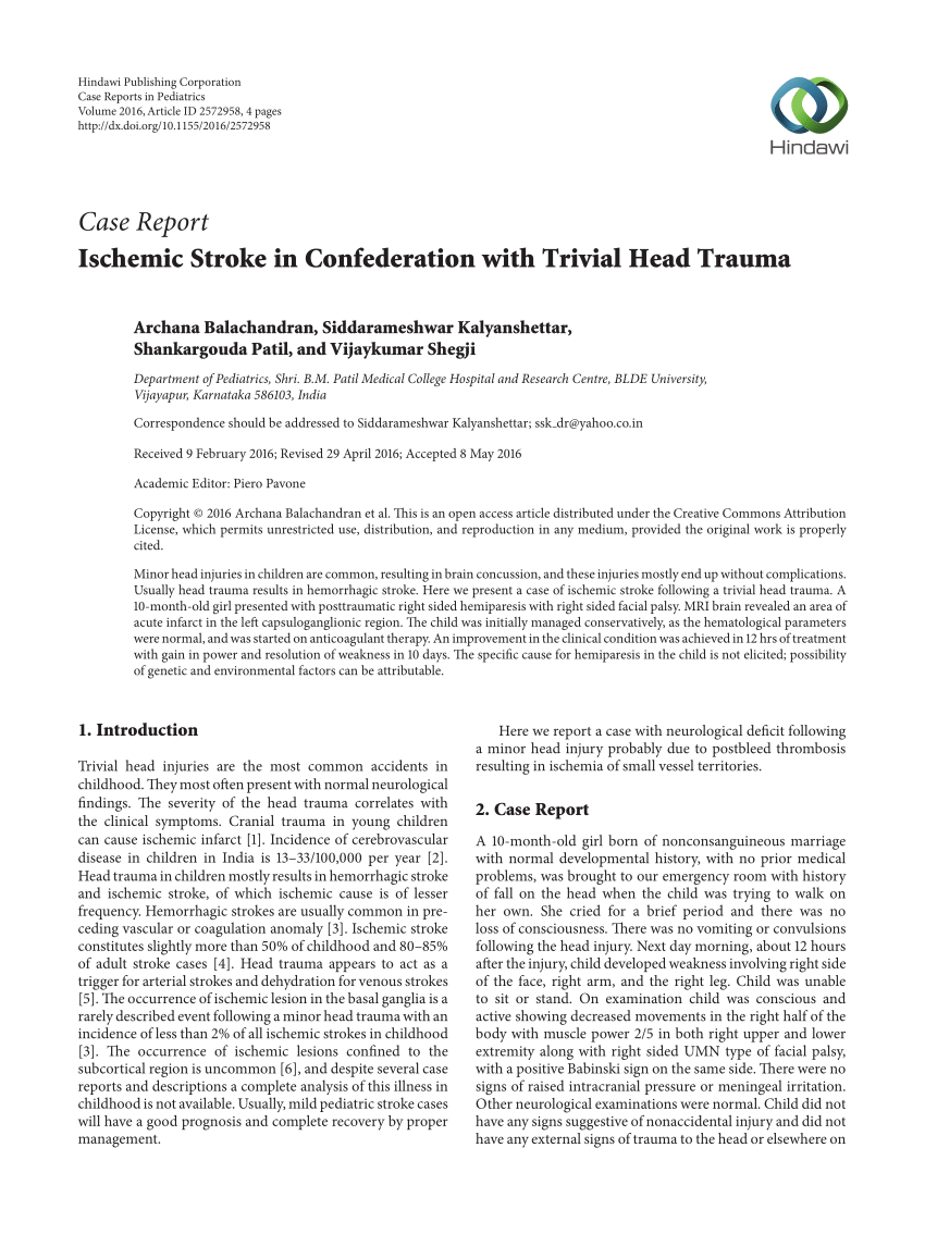 Pdf Ischemic Stroke In Confederation With Trivial Head Trauma