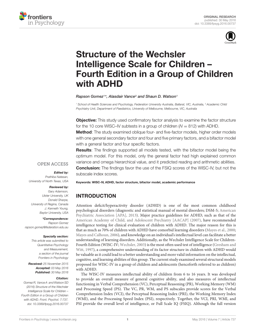 PDF) Structure of the Wechsler Intelligence Scale for Children ...
