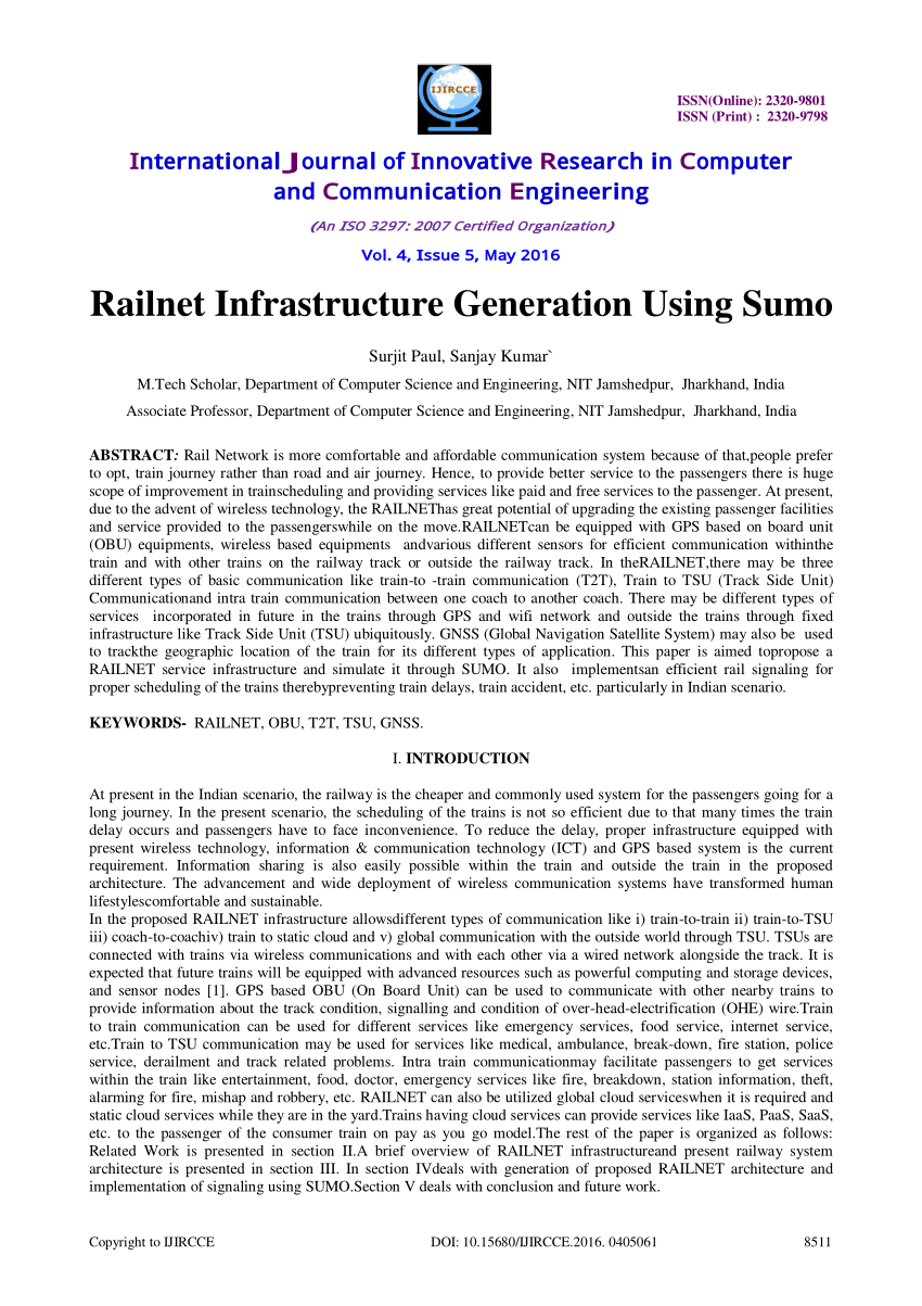 PDF) Railnet Infrastructure Generation Using Sumo
