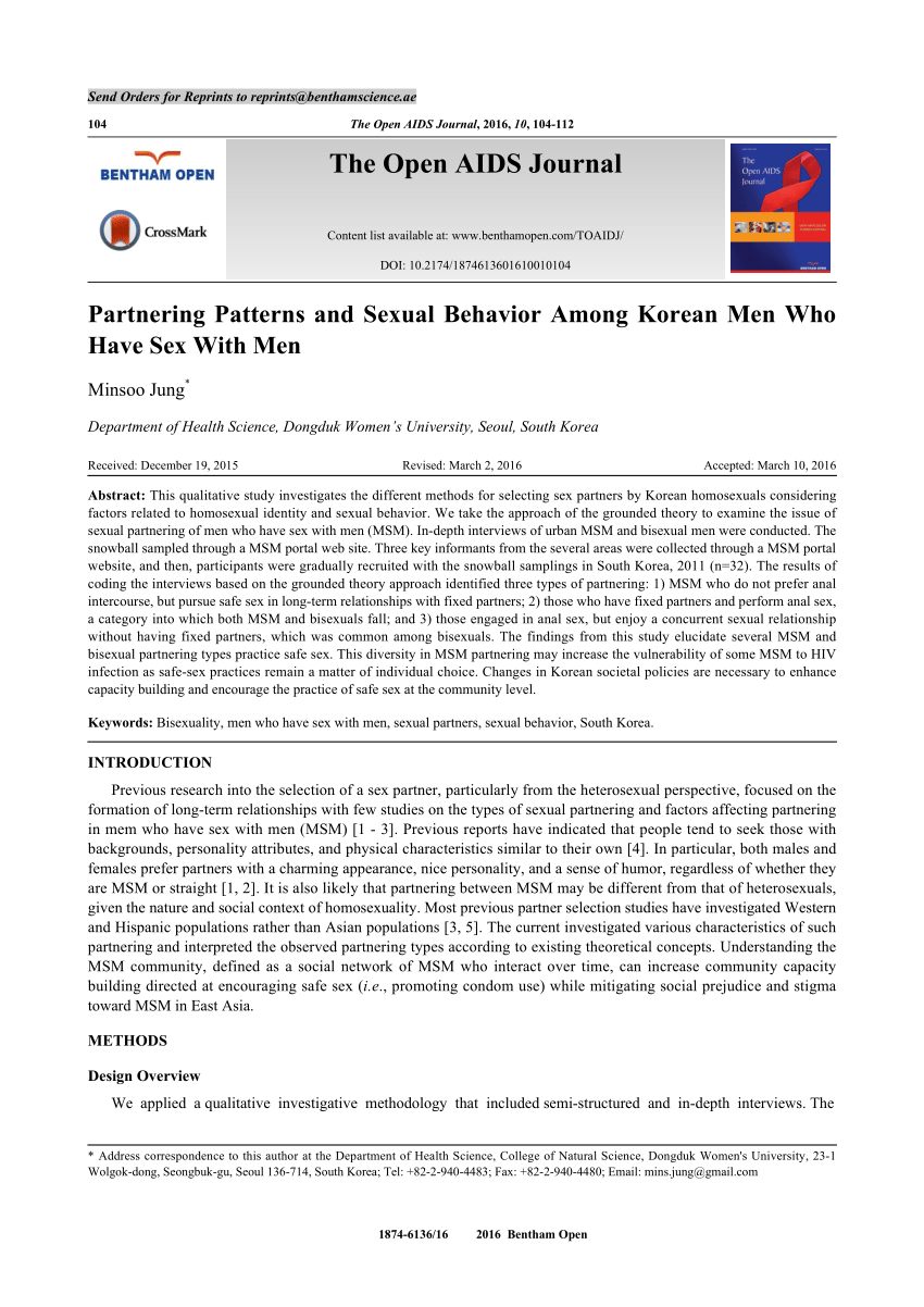 PDF) Partnering Patterns and Sexual Behavior Among Korean Men Who Have Sex  With Men