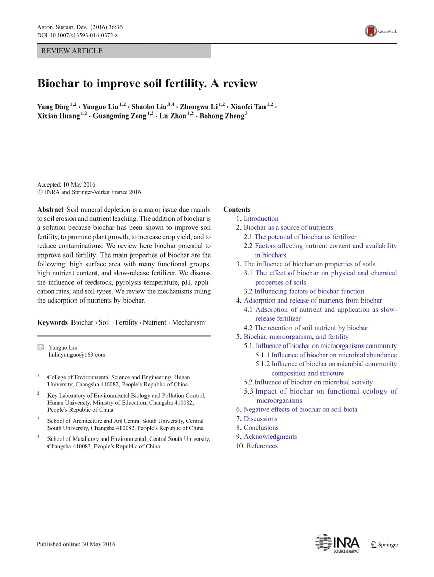 PDF) Biochar to improve soil fertility. A review