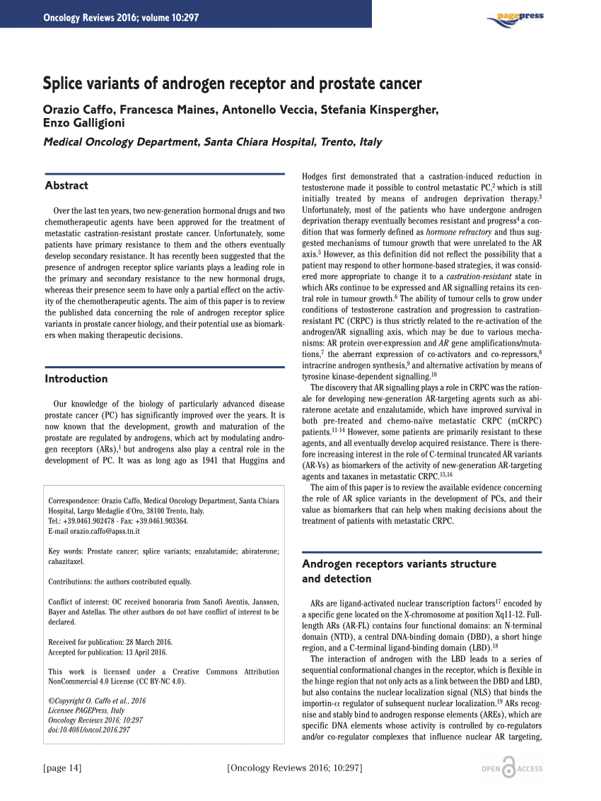 Pdf Splice Variants Of Androgen Receptor And Prostate Cancer