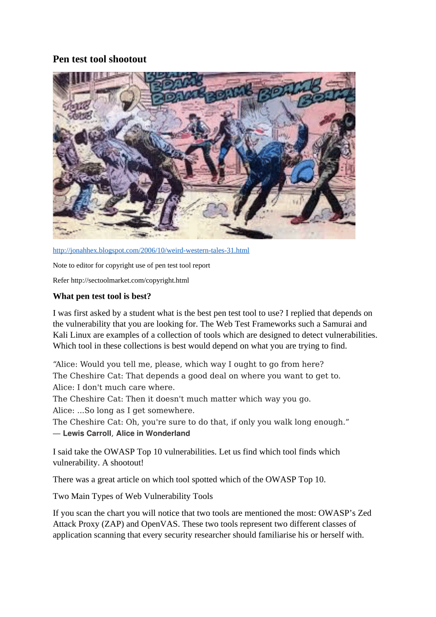(PDF) Cybersecurity Pen test tool shootout