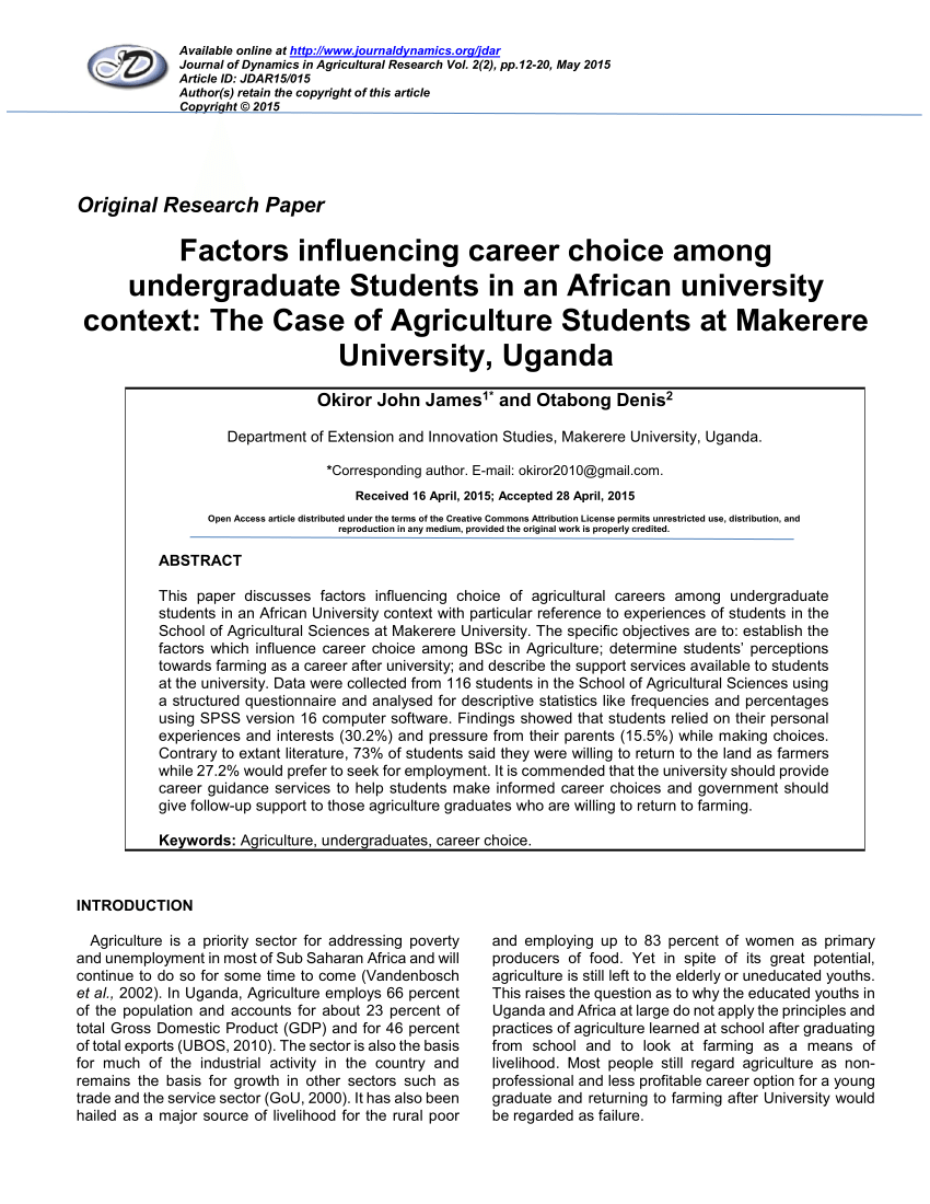 Factors affecting career choice of college students related literature