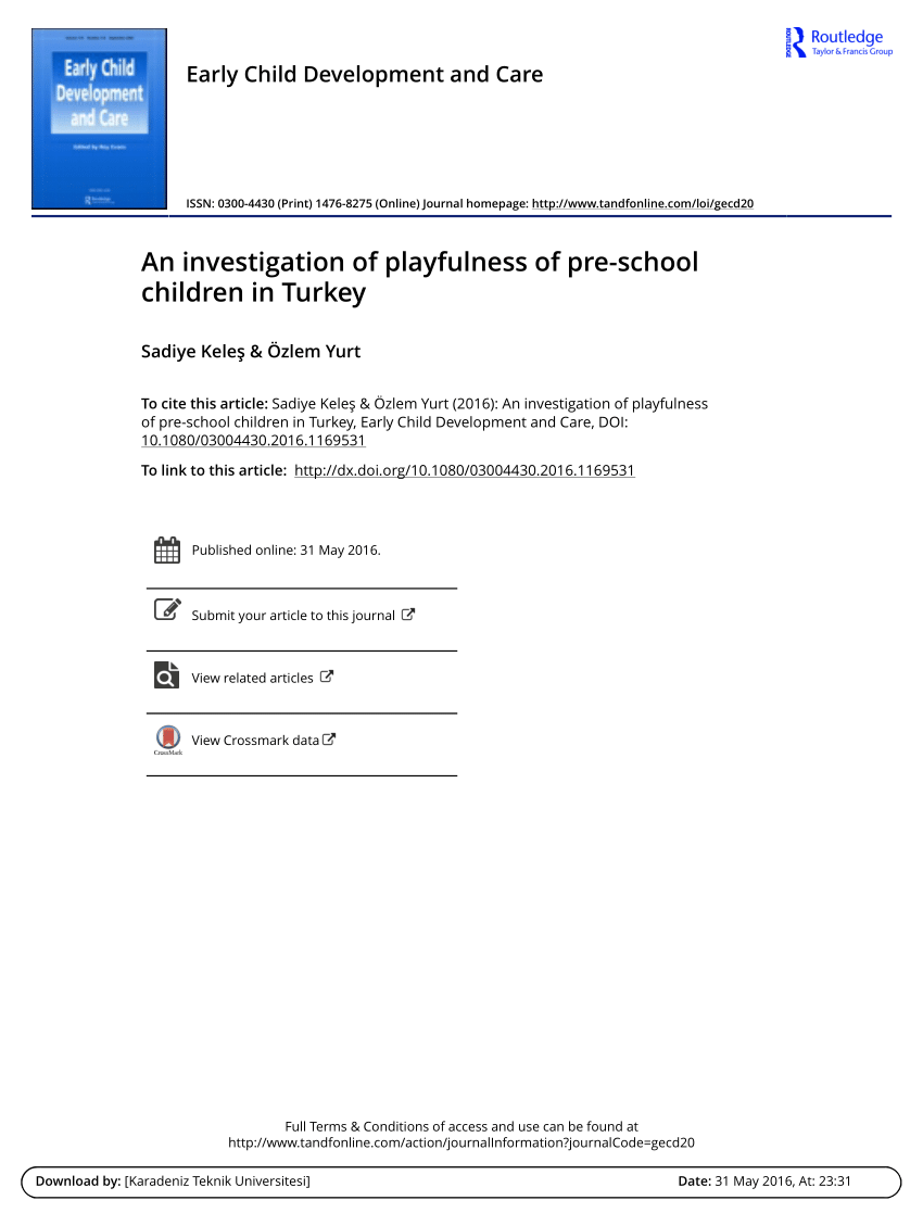 PDF An investigation of playfulness of pre school children in Turkey 