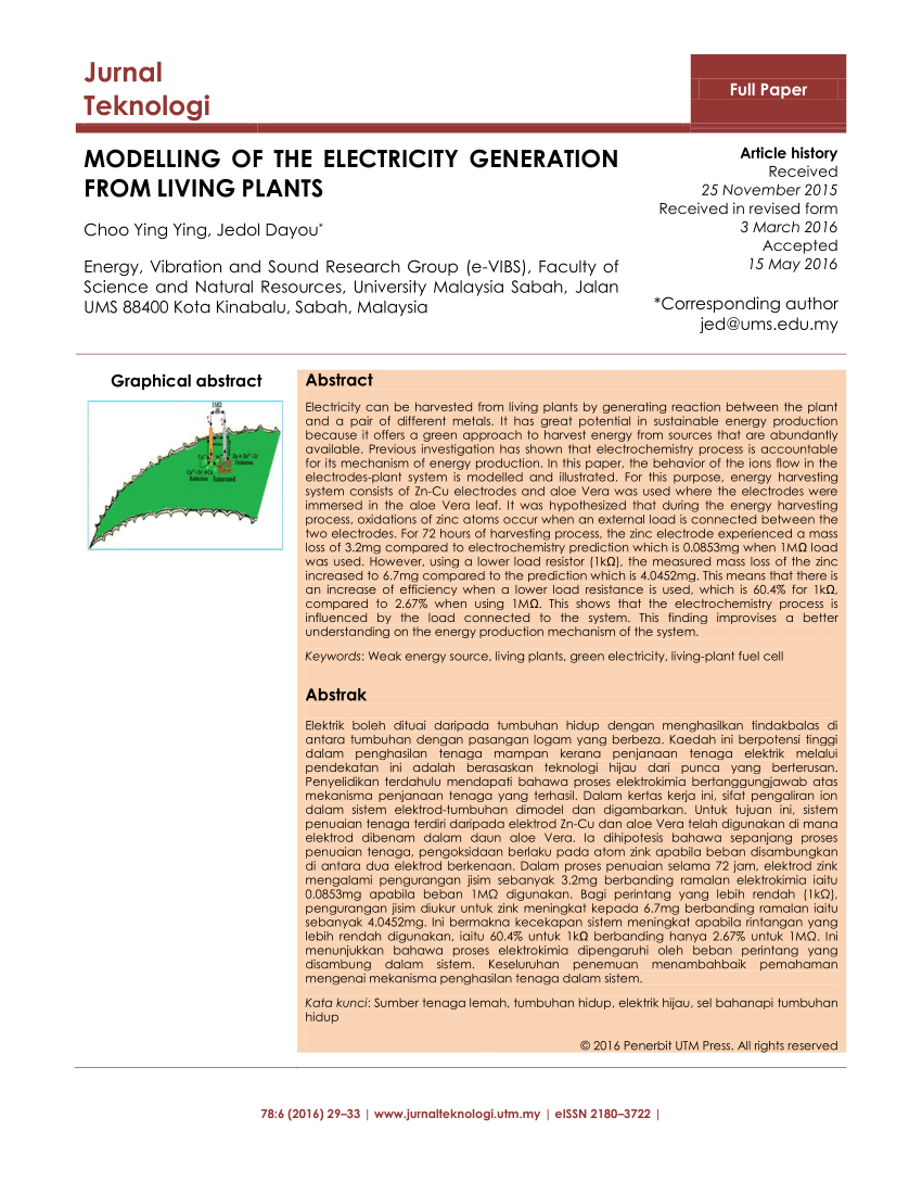 Pdf Modelling Of The Electricity Generation From Living Plants