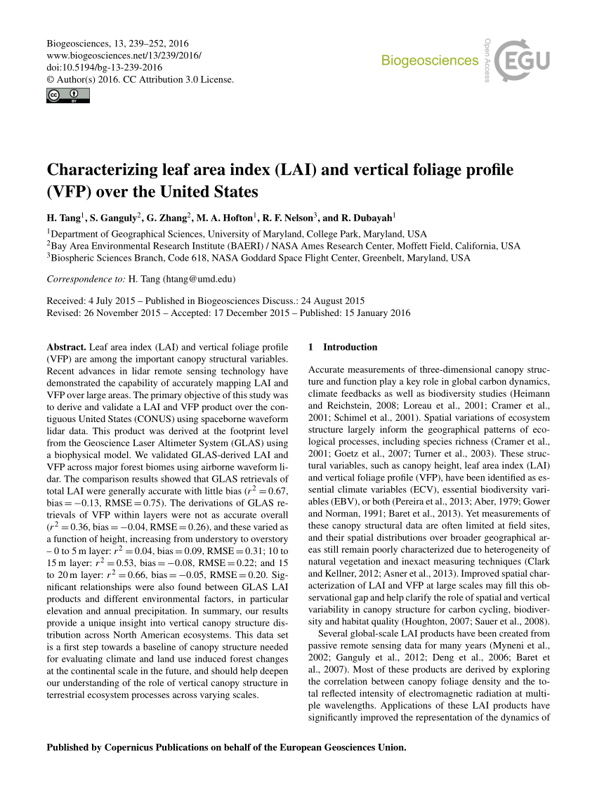 Pdf Characterizing Leaf Area Index Lai And Vertical Foliage Profile Vfp Over The United States