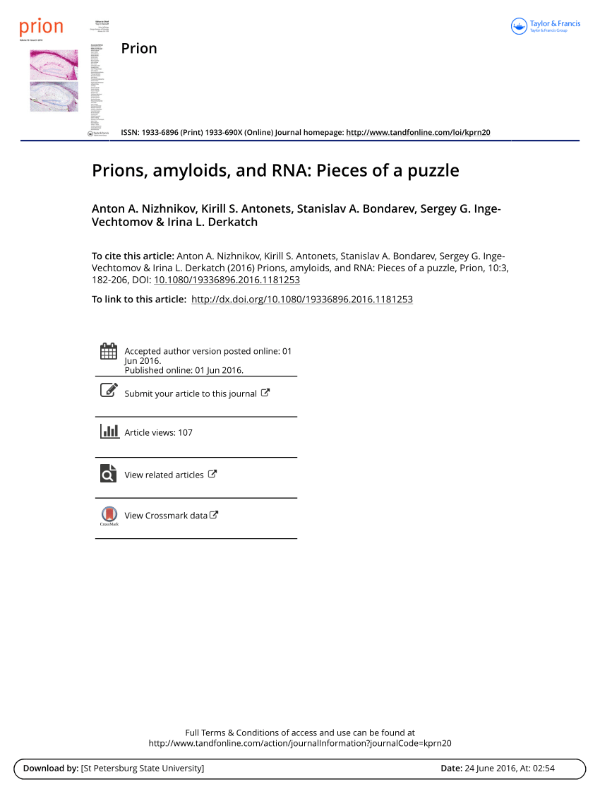 PDF) Prions, Amyloids, and RNA: Pieces of a Puzzle