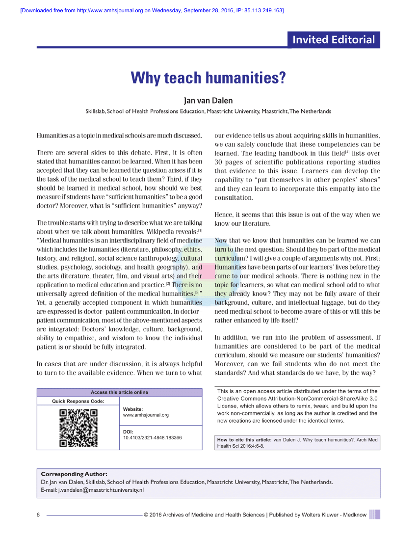 Pdf Why Teach Humanities