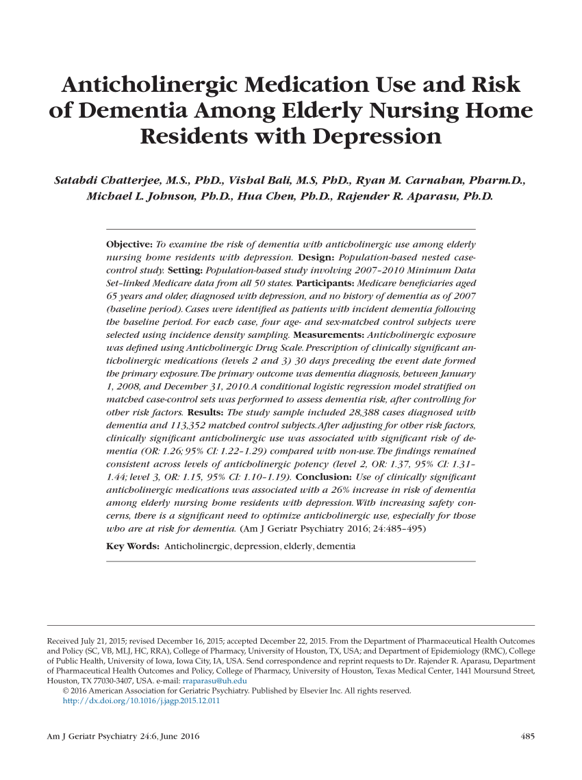 Pdf Anticholinergic Medication Use And Risk Of Dementia Among Elderly