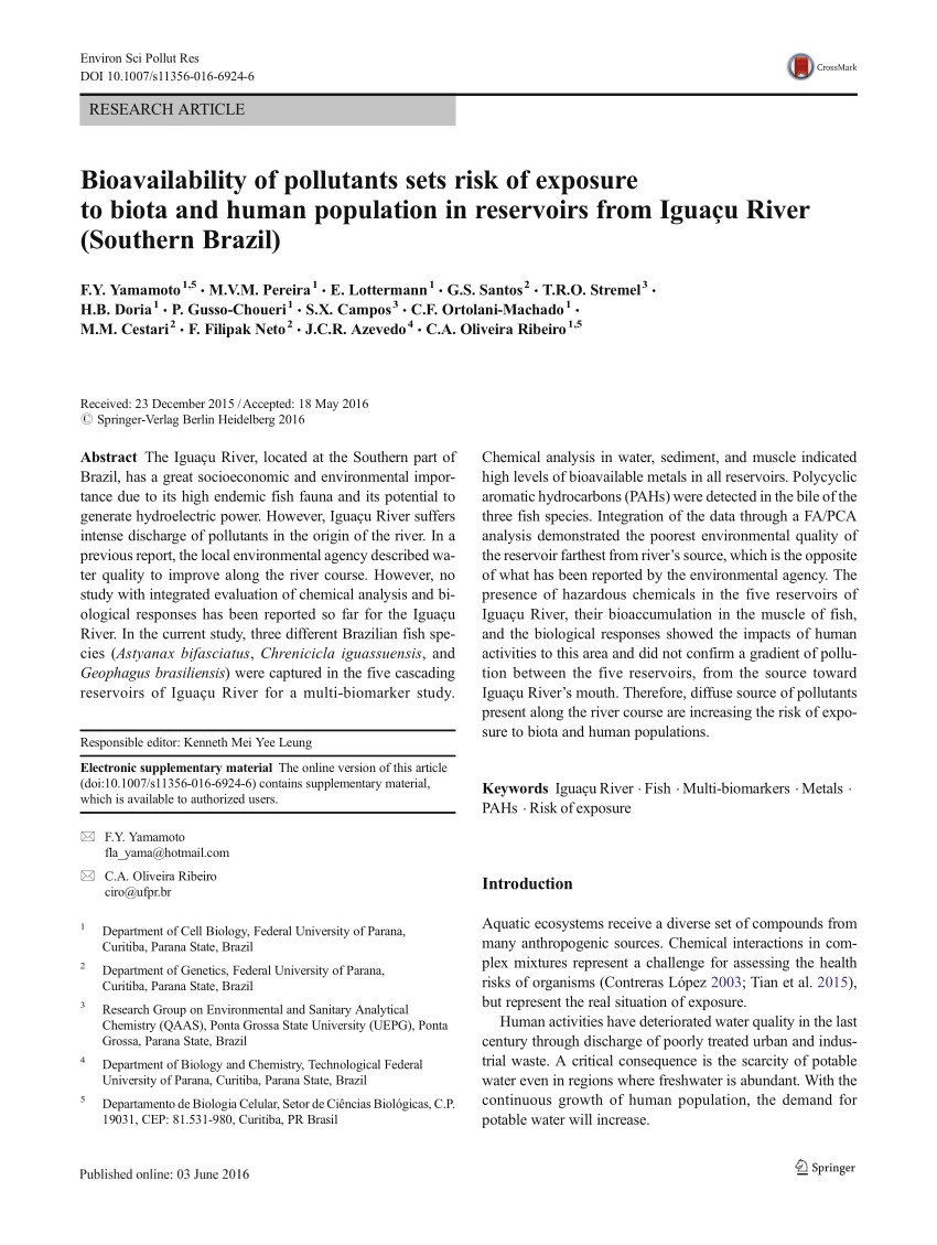 Pdf Bioavailability Of Pollutants Sets Risk Of Exposure To Biota And Human Population In Reservoirs From Iguacu River Southern Brazil
