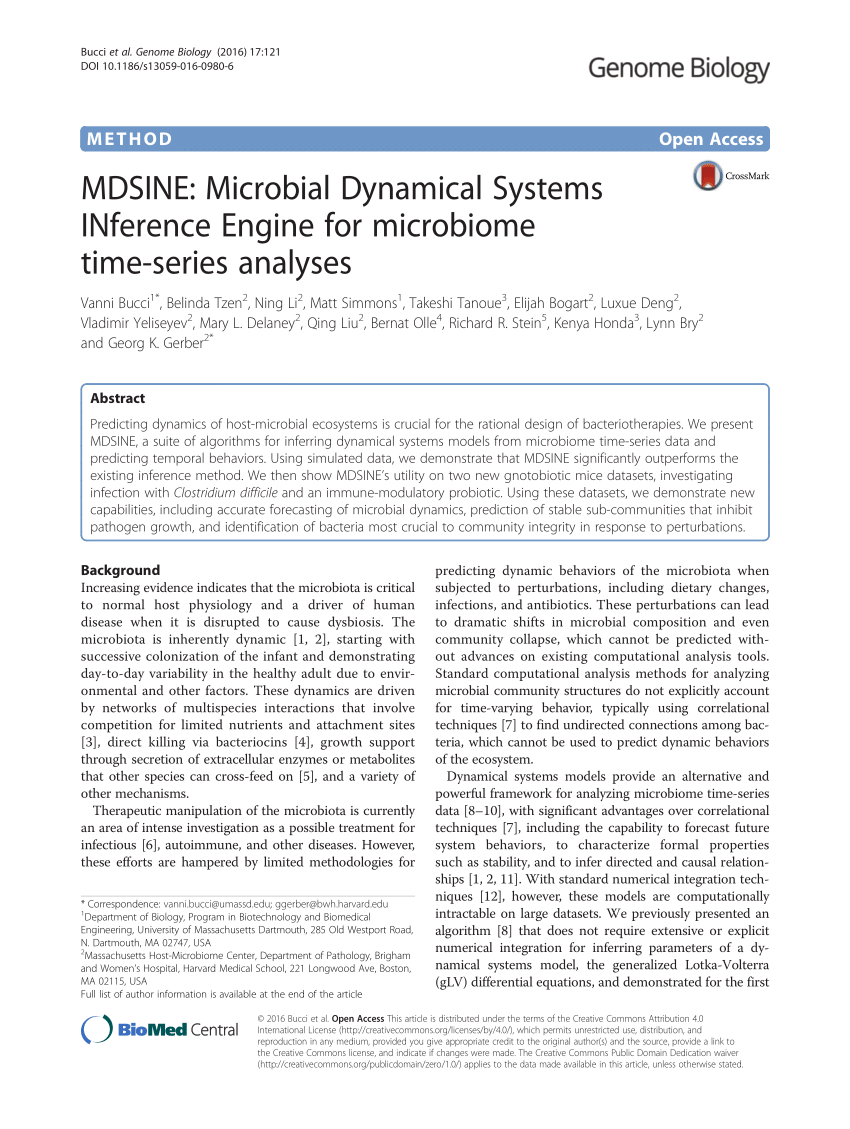 PDF) MDSINE: Microbial Dynamical Systems INference Engine for microbiome  time-series analyses