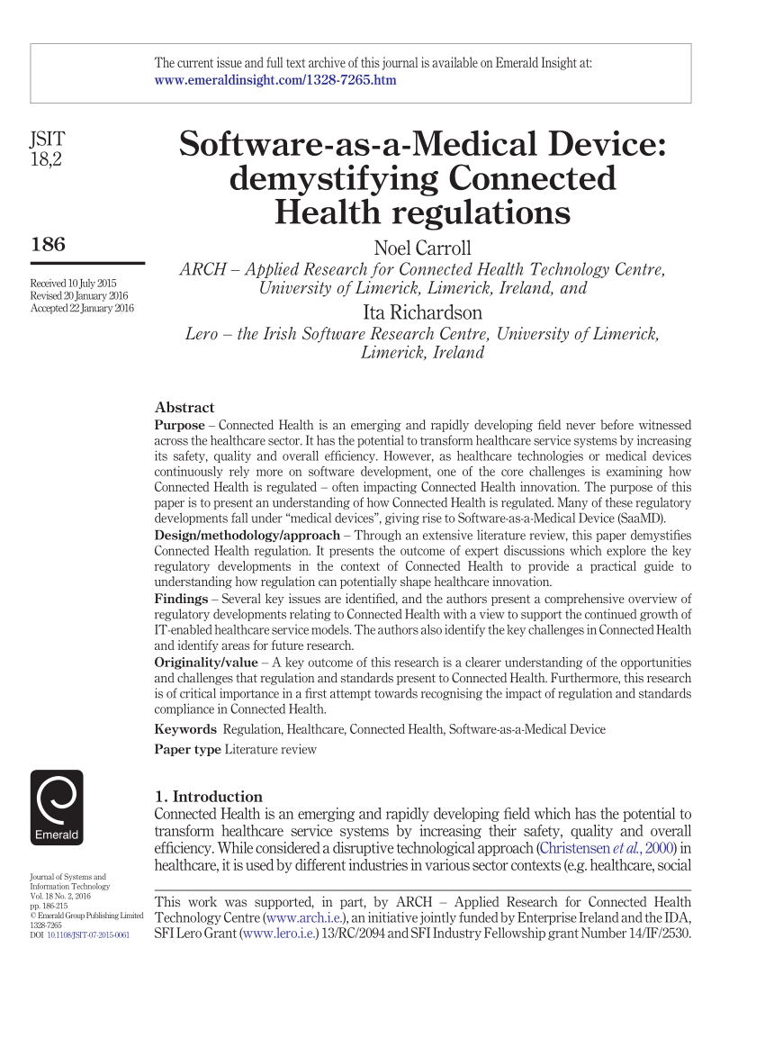 PDF) Software-as-a-Medical Device: demystifying Connected Health