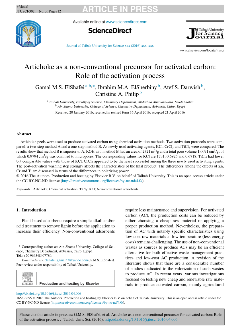 PDF Artichoke as a non conventional precursor for activated  