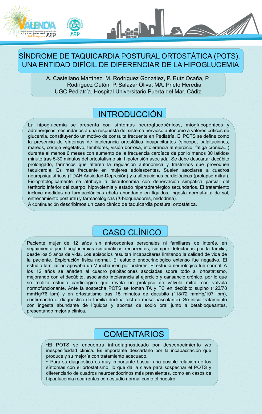 PDF) SÍNDROME DE TAQUICARDIA POSTURAL ORTOSTÁTICA (POTS). UNA ENTIDAD  DIFÍCIL DE DIFERENCIAR DE LA HIPOGLUCEMIA