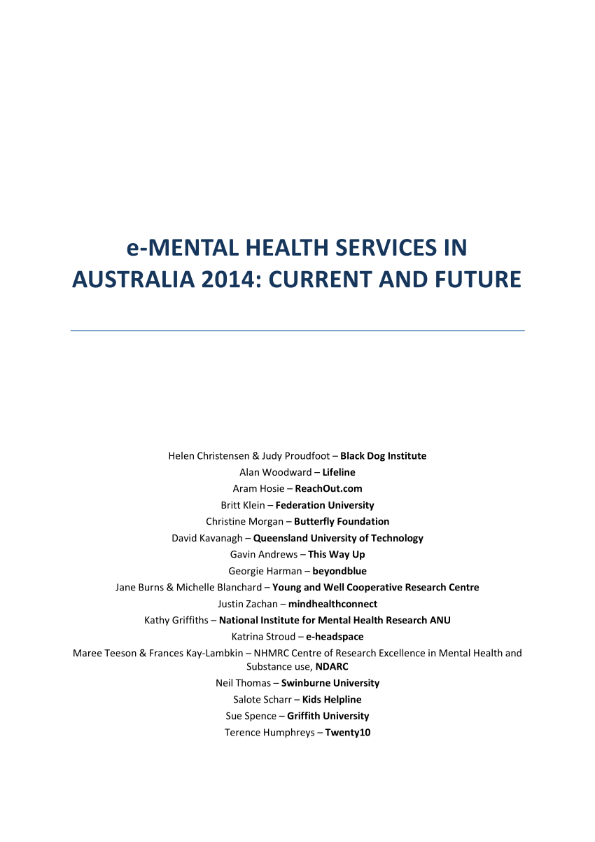 (PDF) eMental Health Services in Australia 2014 Current and Future