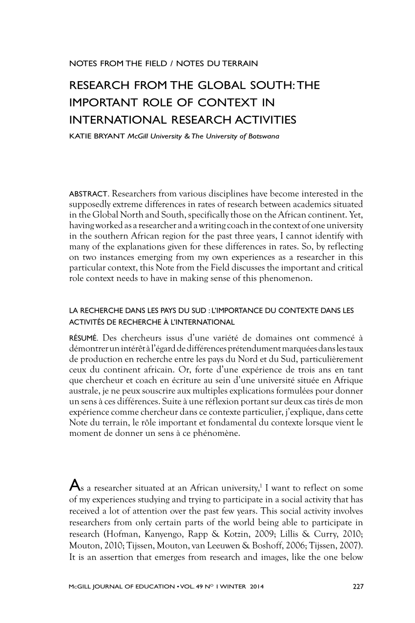 research in the international context