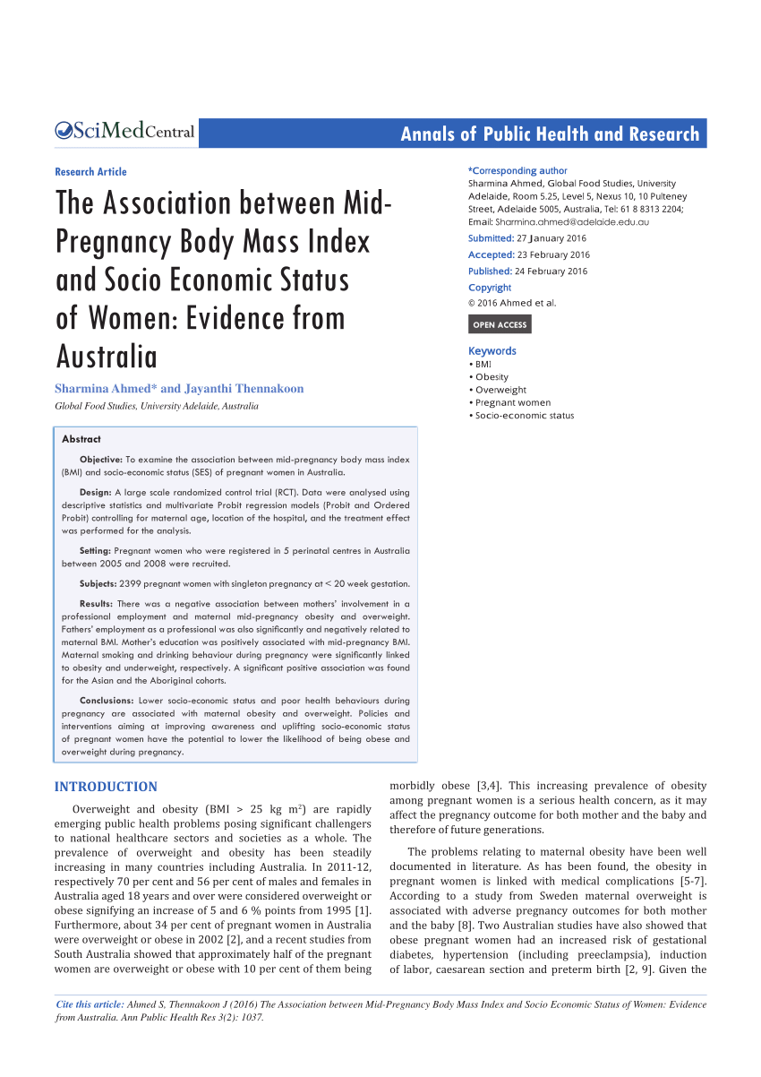 Pdf The Association Between Mid Pregnancy Body Mass Index And