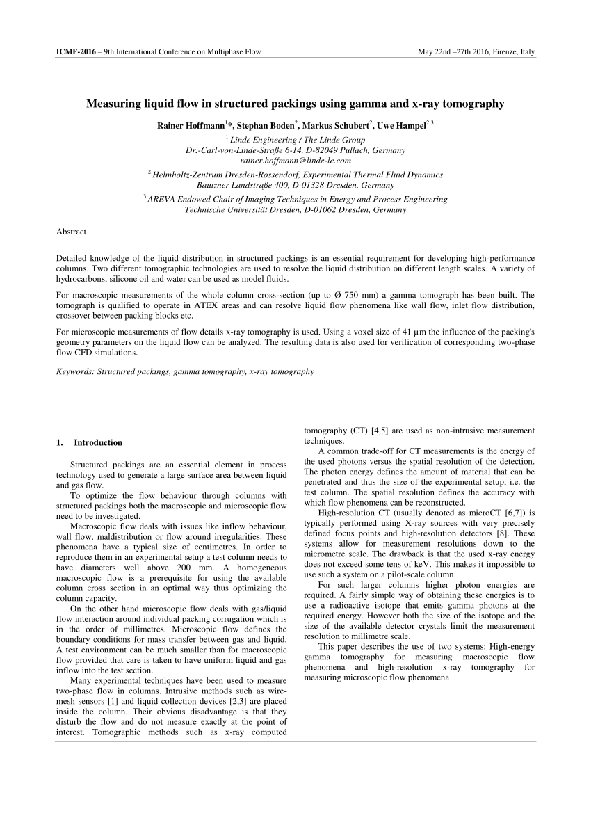 Pdf Measuring Liquid Flow In Structured Packings Using