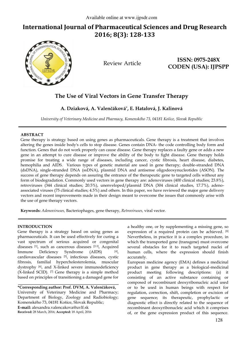 (PDF) The Use of Viral Vectors in Gene Transfer Therapy