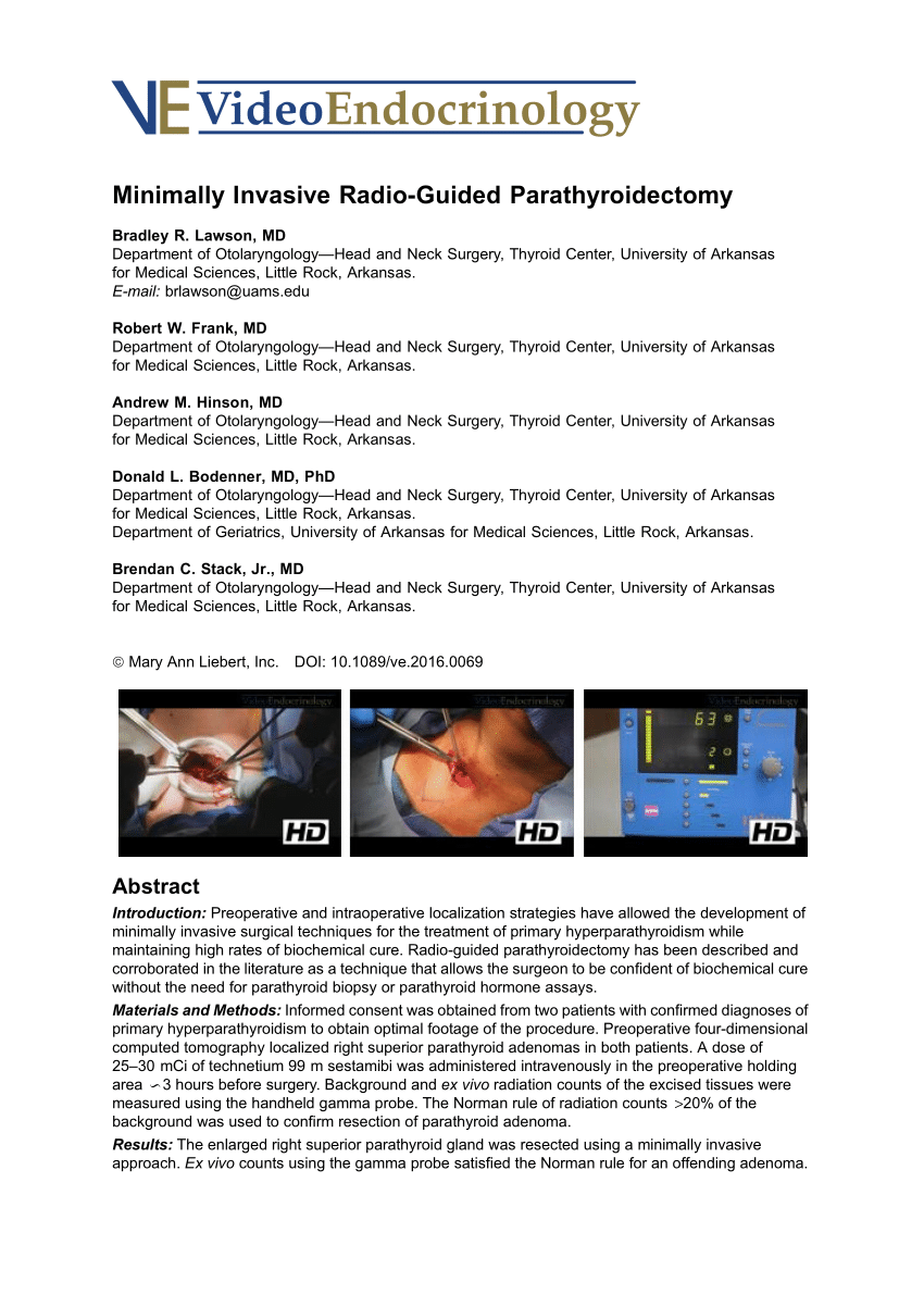 Pdf Minimally Invasive Radio Guided Parathyroidectomy