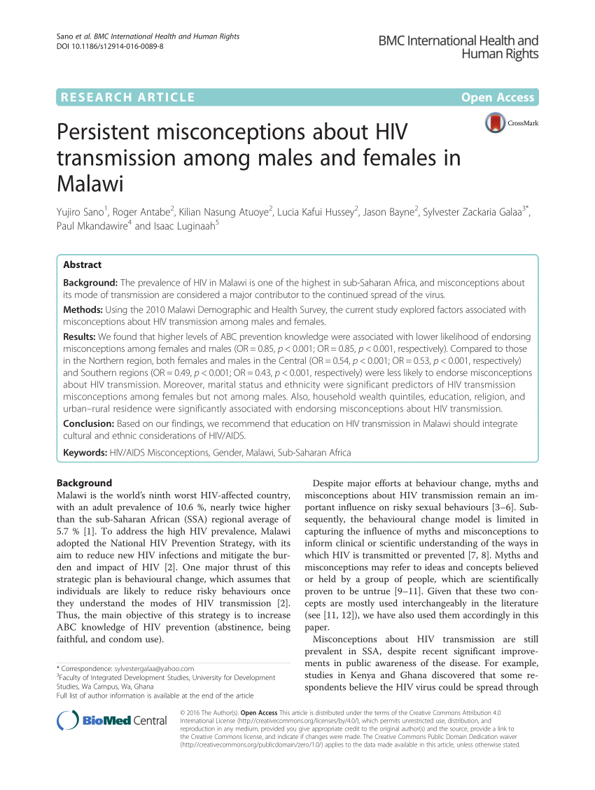 (PDF) Persistent misconceptions about HIV transmission among males and