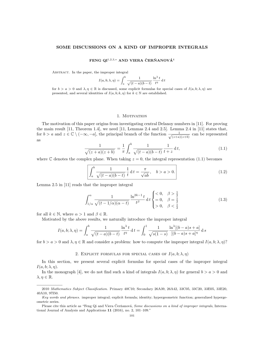 Pdf Some Discussions On A Kind Of Improper Integrals