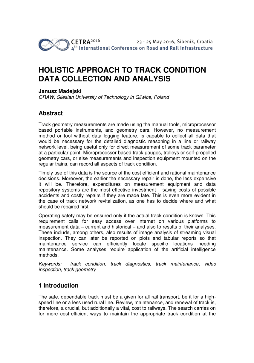 PDF) HOLISTIC APPROACH TO TRACK CONDITION DATA COLLECTION AND ANALYSIS
