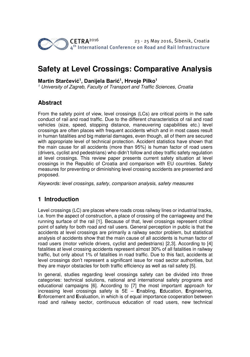 Pdf Safety At Level Crossings Comparative Analysis