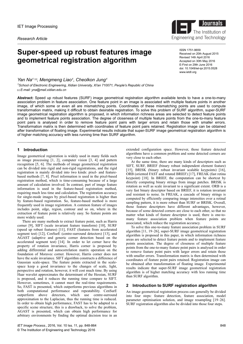 Super-SURF image geometrical registration algorithm flowchart