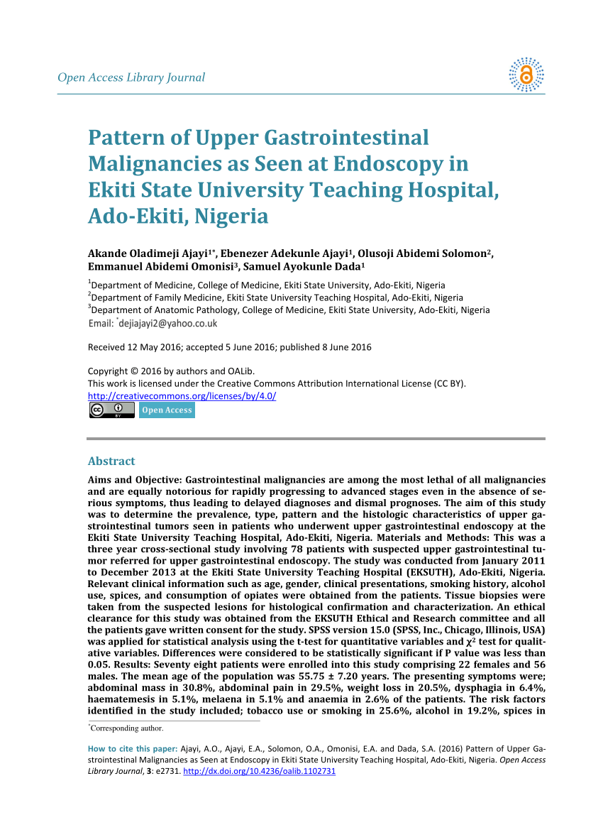 PDF) Pattern of Upper Gastrointestinal Malignancies as Seen at ...