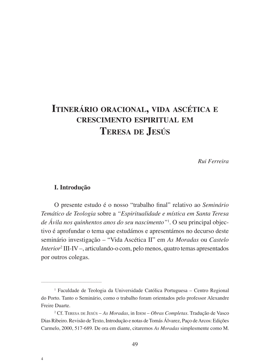 PDF) TERESA DE ÁVILA, TESTEMUNHA DO MISTÉRIO DE DEUS