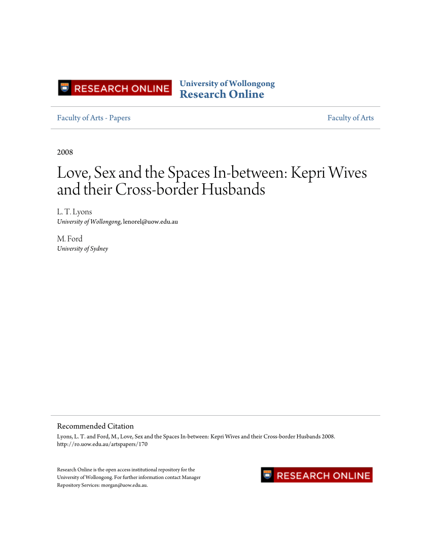PDF) Love, Sex and the Spaces In-between Kepri Wives and their Cross-border Husbands