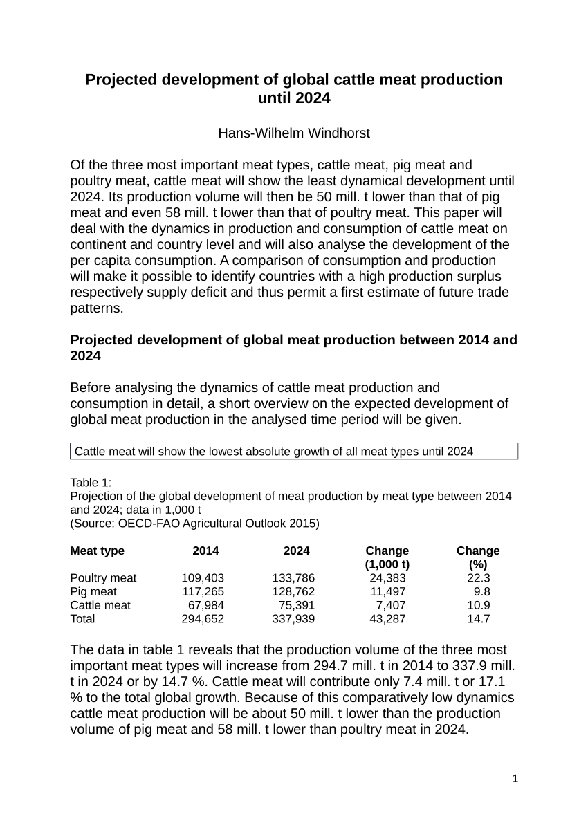 (PDF) Projected development of cattle meat production until 2024