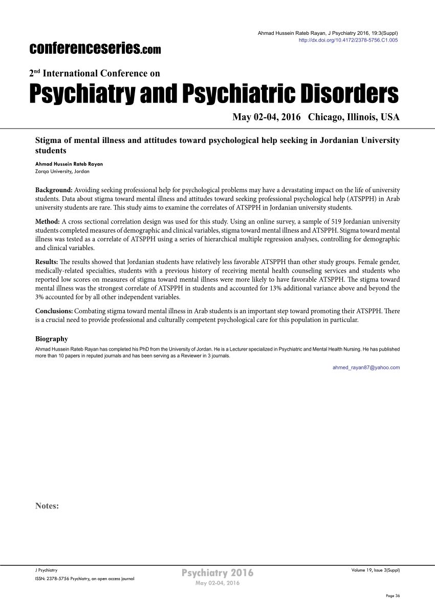 Pdf Psychiatry 2016 Psychiatry And Psychiatric Disorders Chicago Illinois Usa 2 Nd 