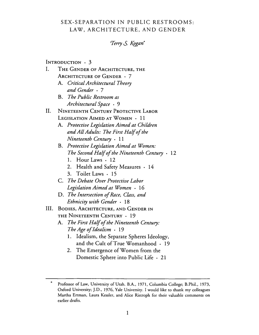 PDF) SEX SEPARATION IN PUBLIC RESTROOMS: LAW, ARCHITECTURE, AND GENDER