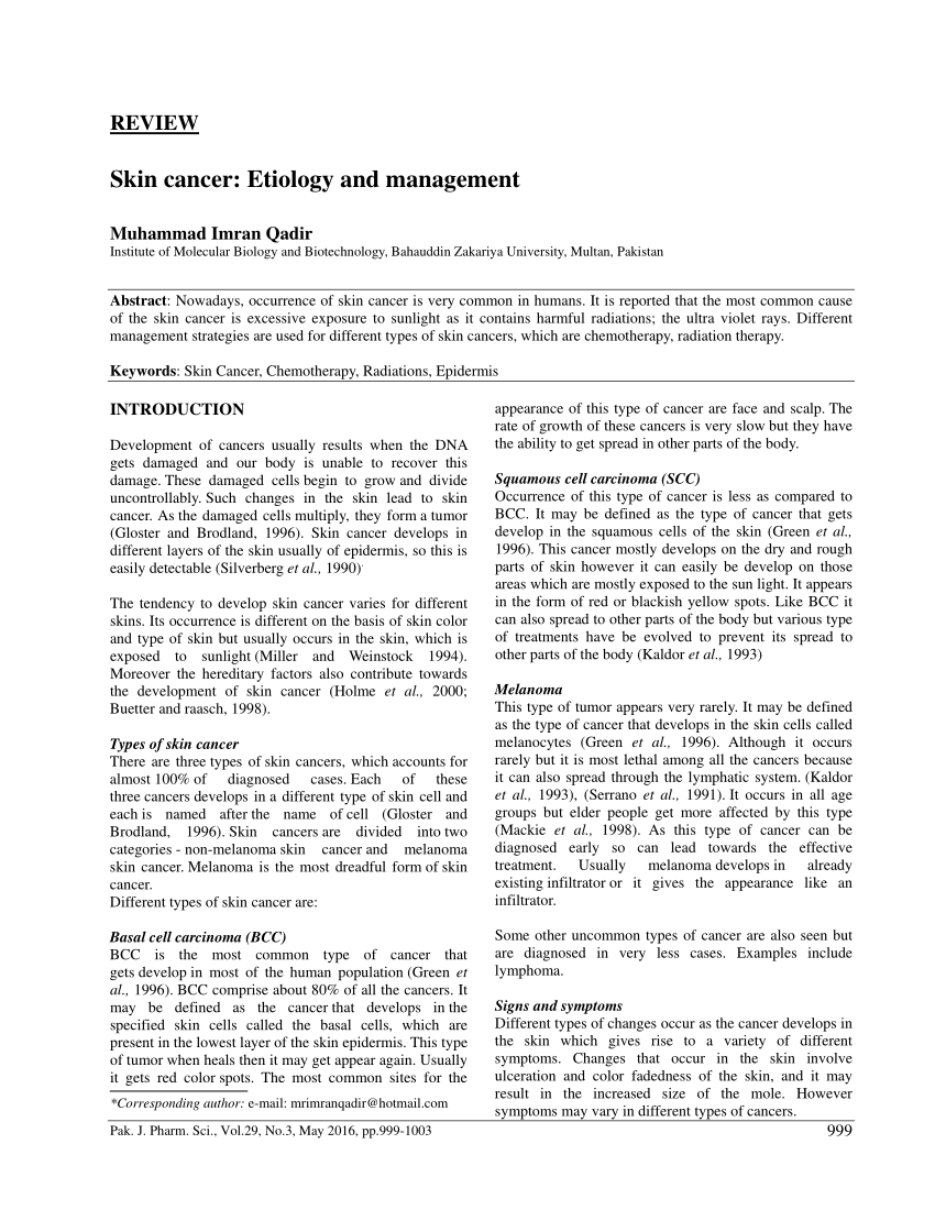 skin cancer research paper example