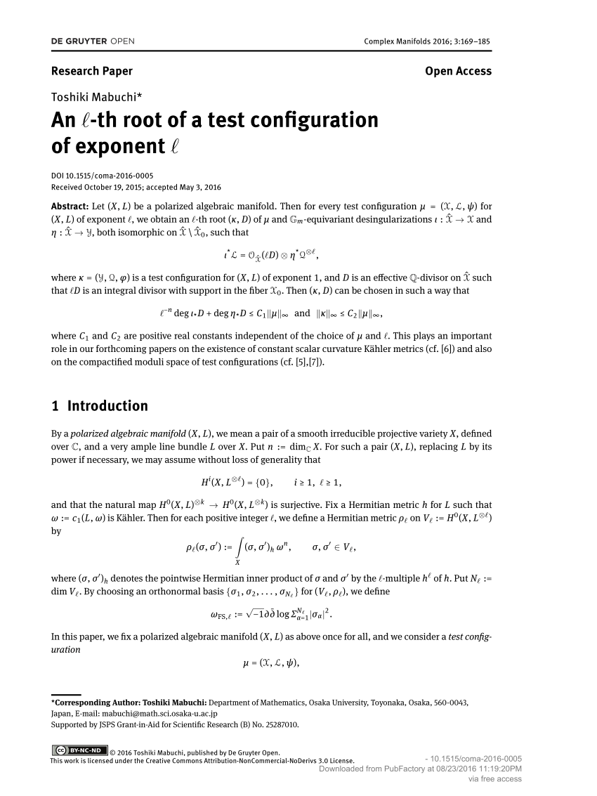 Pdf An ℓ Th Root Of A Test Configuration Of Exponent ℓ