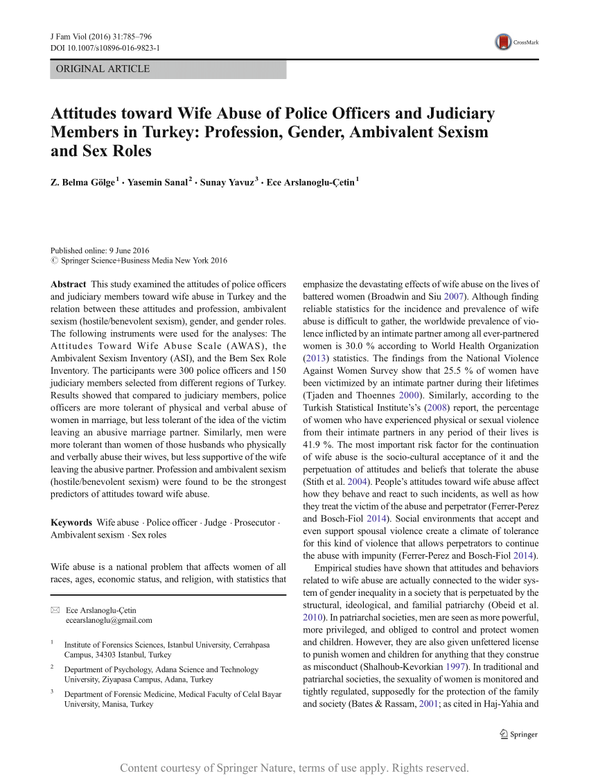 Attitudes toward Wife Abuse of Police Officers and Judiciary  