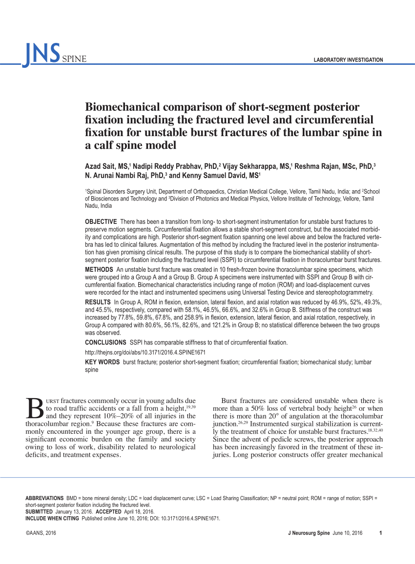 Pdf Biomechanical Comparison Of Short Segment Posterior