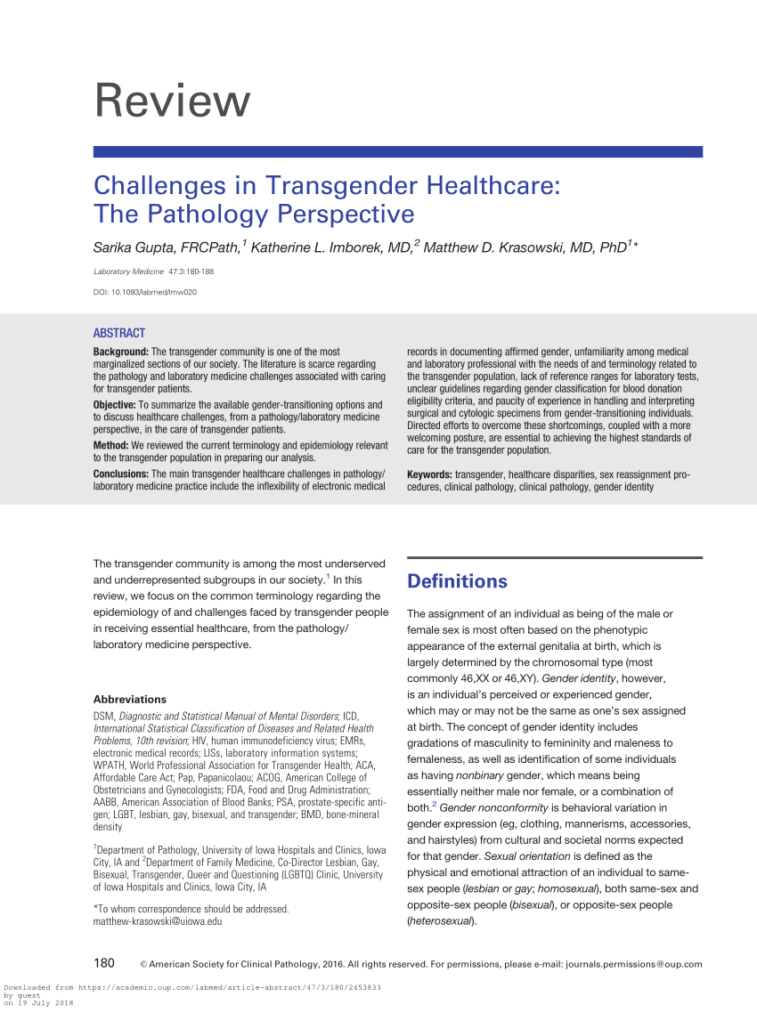 Pdf Challenges In Transgender Healthcare The Pathology Perspective