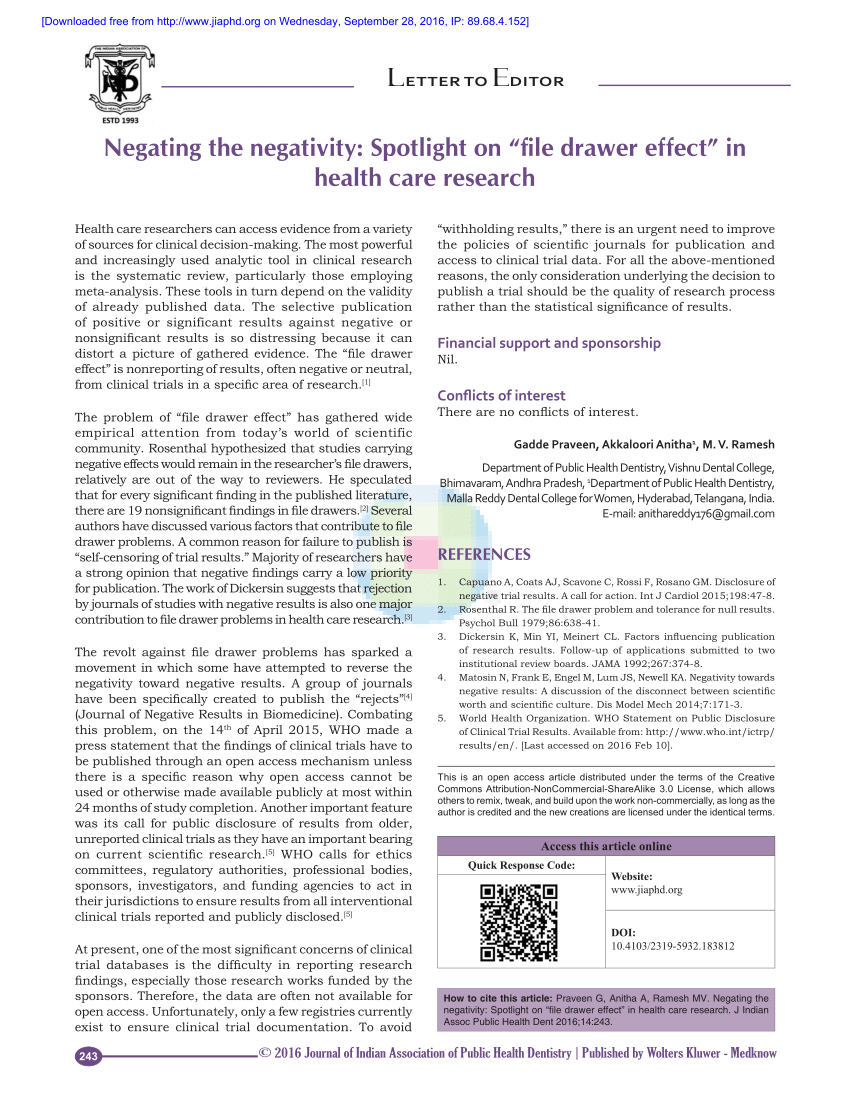 (PDF) Negating the negativity Spotlight on “file drawer effect” in