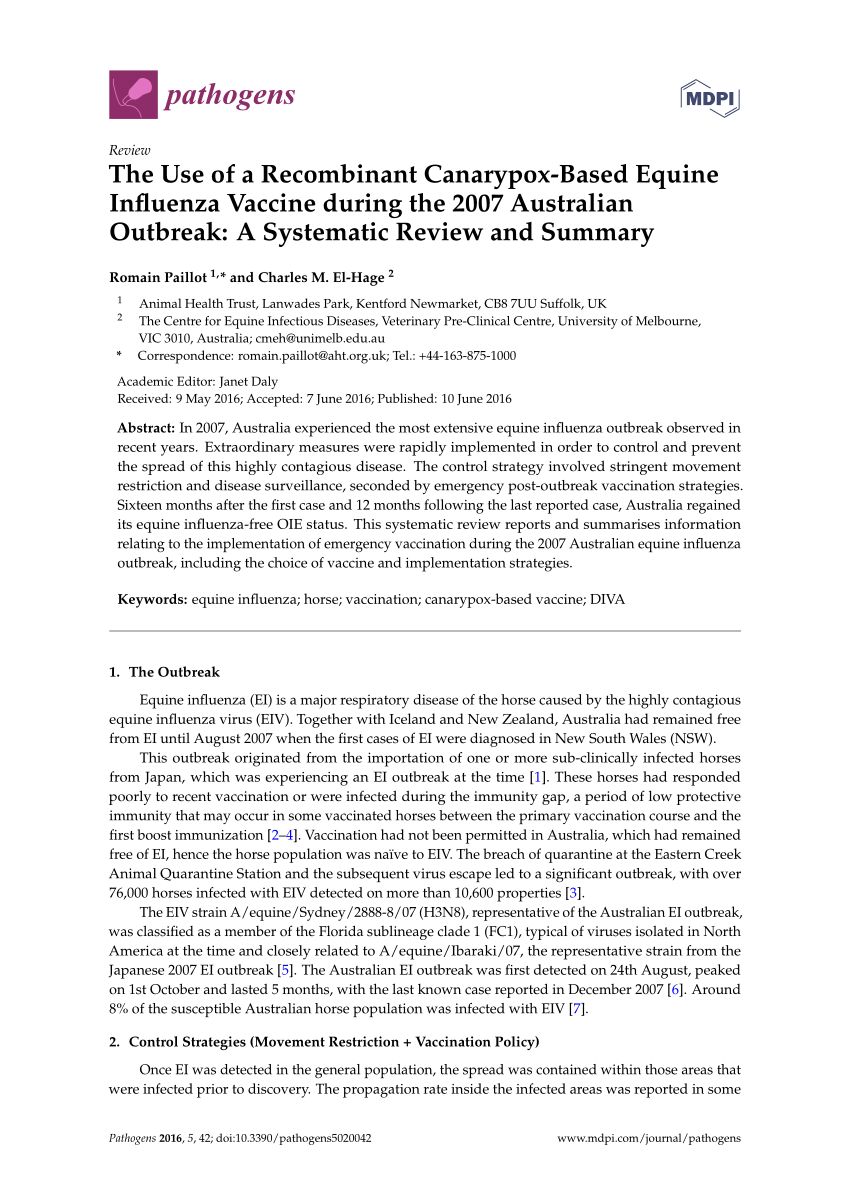 hegn ukuelige harpun PDF) The Use of a Recombinant Canarypox-Based Equine Influenza Vaccine  during the 2007 Australian Outbreak: A Systematic Review and Summary