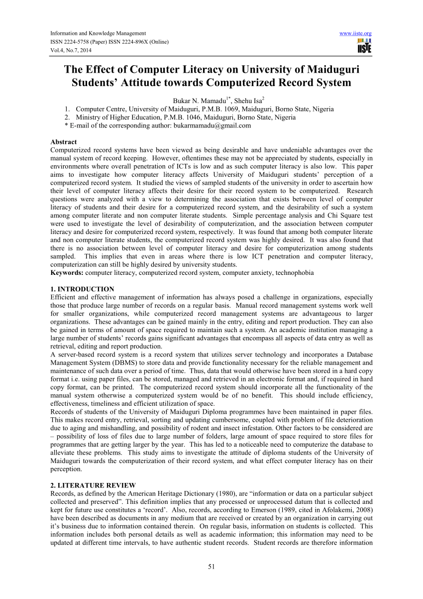 level of computer literacy among students research paper