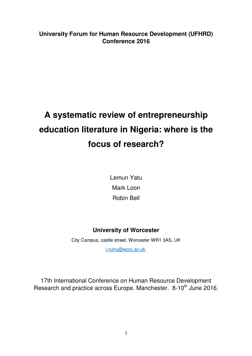 literature review on entrepreneurship in nigeria