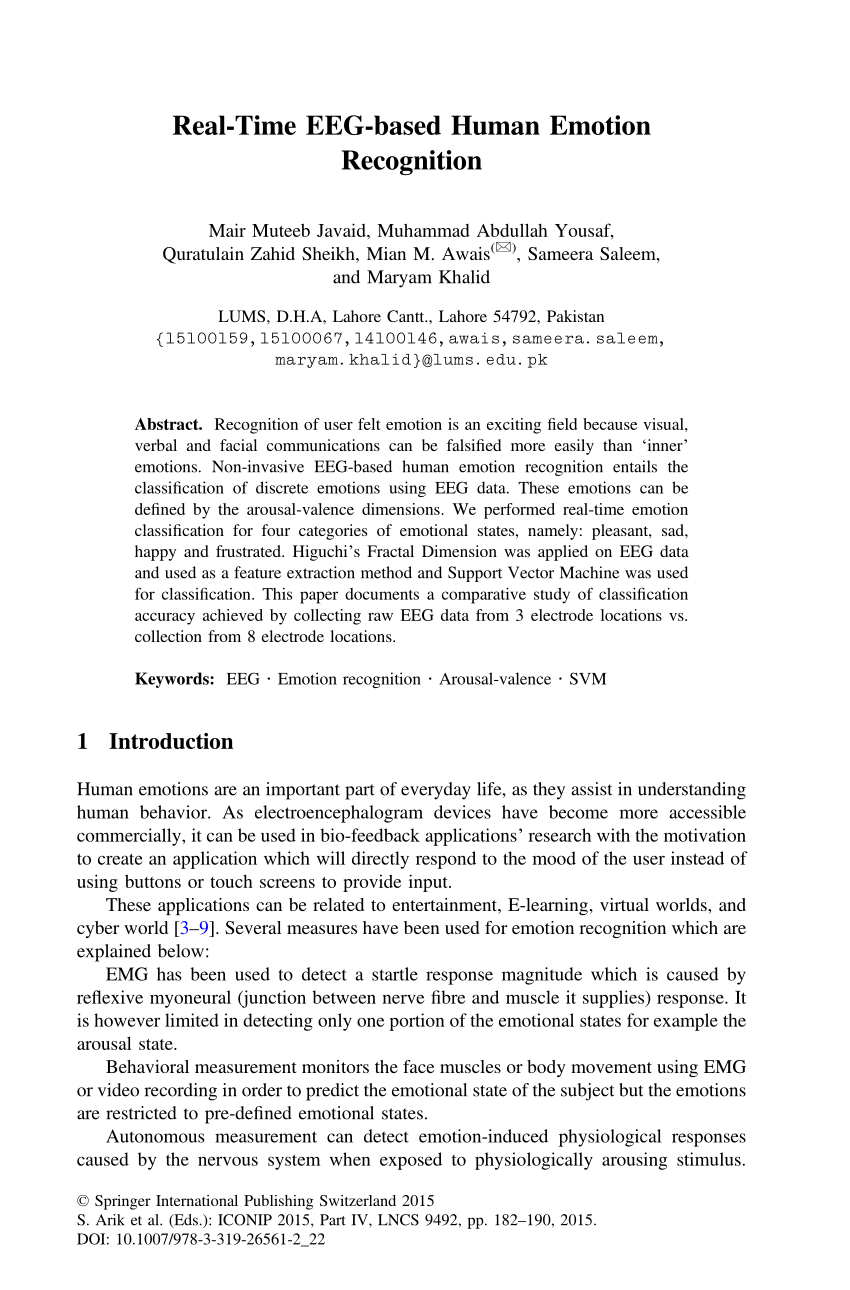 Pdf Real Time Eeg Based Human Emotion Recognition