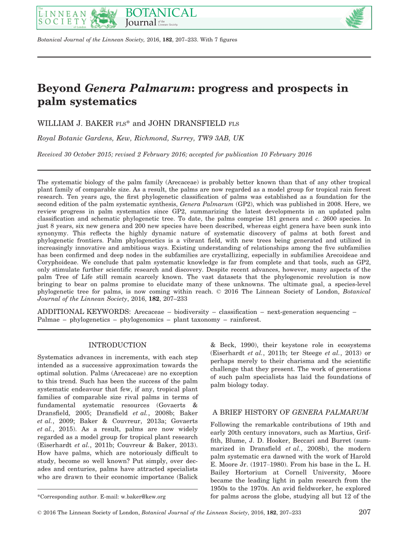 Pdf Beyond Genera Palmarum Progress And Prospects In Palm