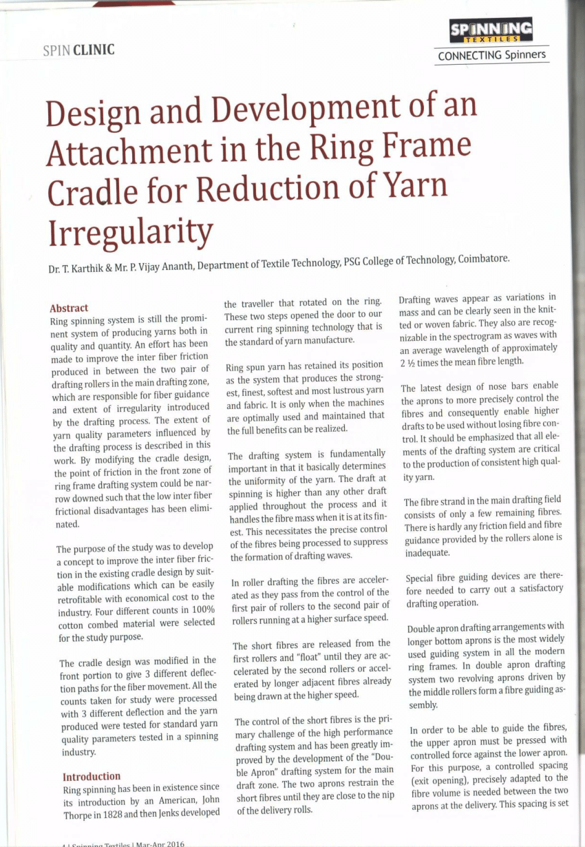Ring Frame | PDF | Spinning (Textiles) | Yarn