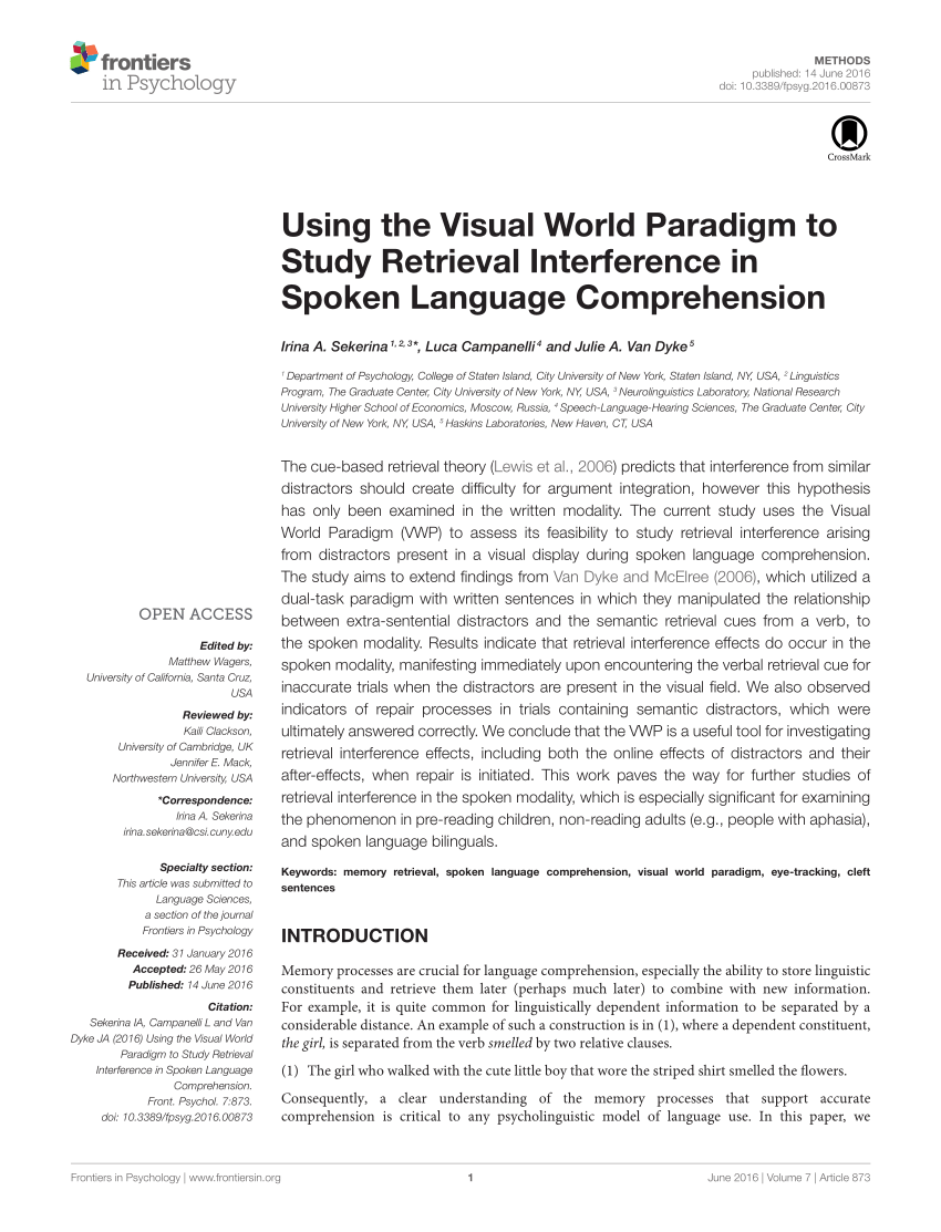 visual world paradigm spoken language comprehension